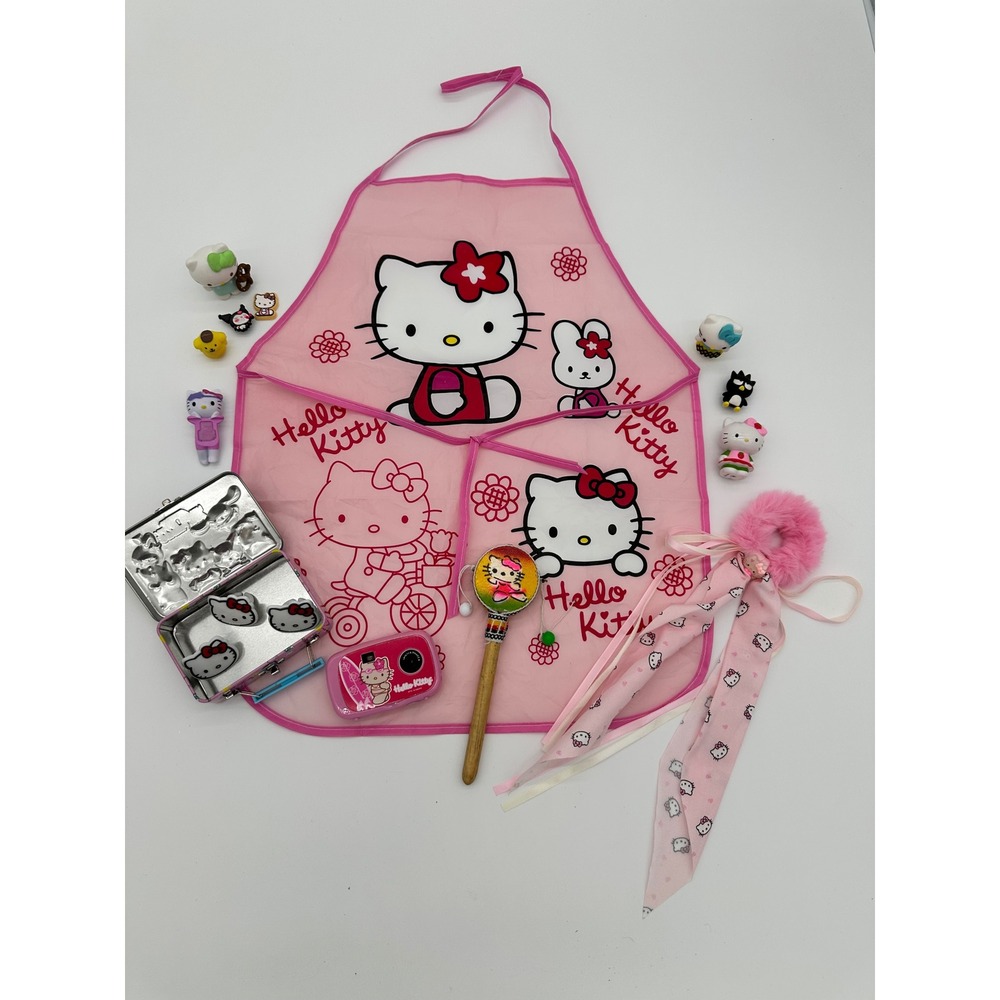 Sanrio Hello Kitty Kids Accessories Bundle Apron Tin‎ Rings Figures Pink OS